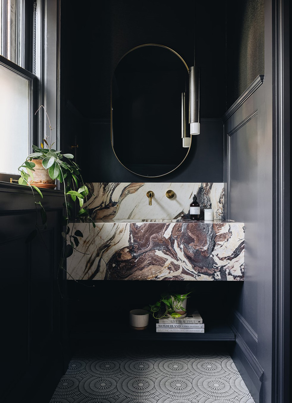 Modern bathroom with sleek fixtures and finishes