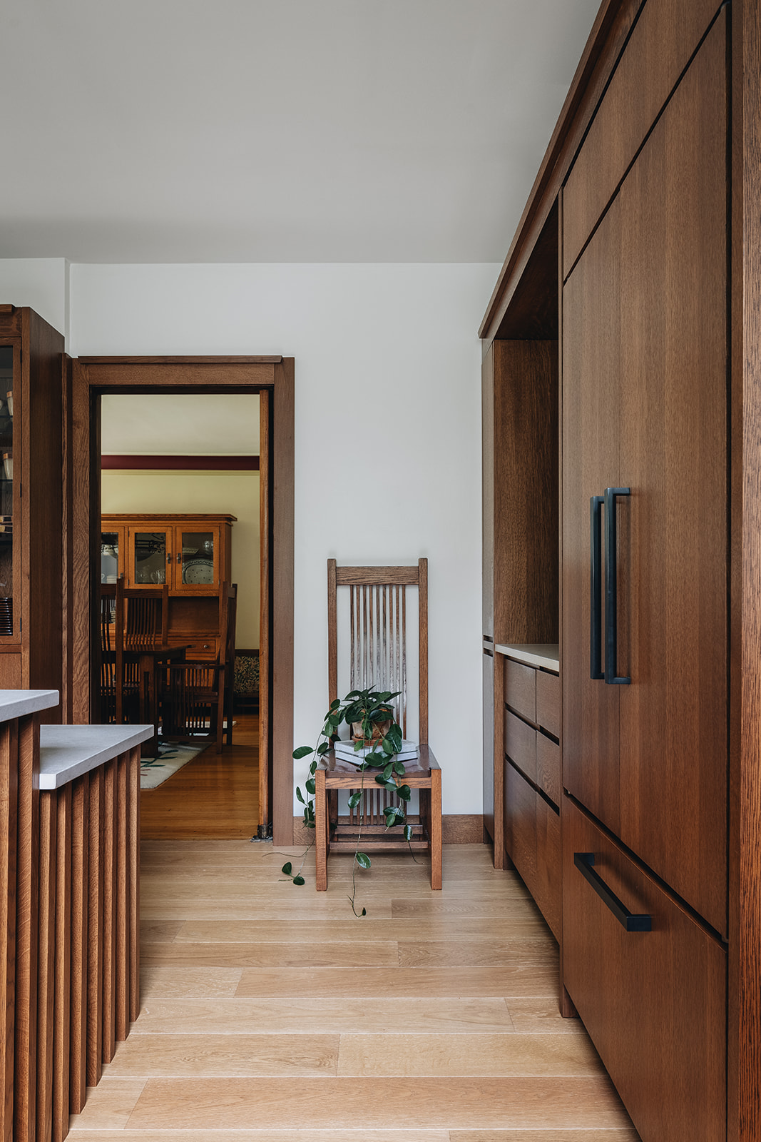 chair adorned with a plant next to the dining room